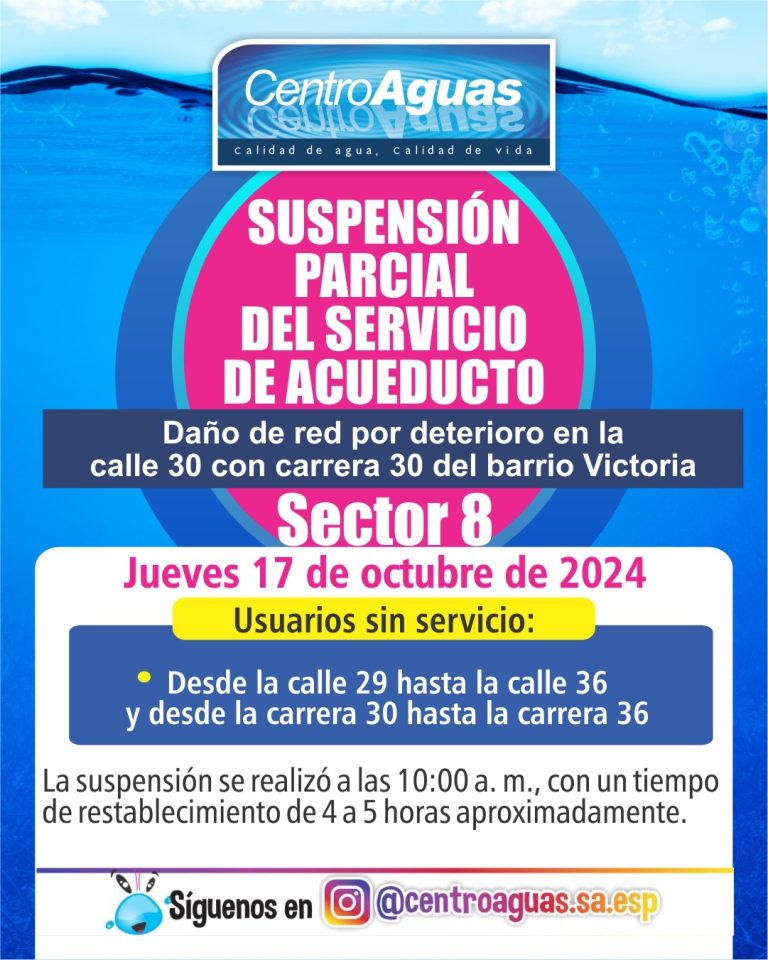 Suspensión parcial del servicio de acueducto del sector 8