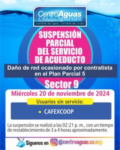 Suspensión parcial del servicio de acueducto del sector 9