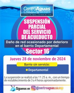 Suspensión parcial del servicio de acueducto del sector 16