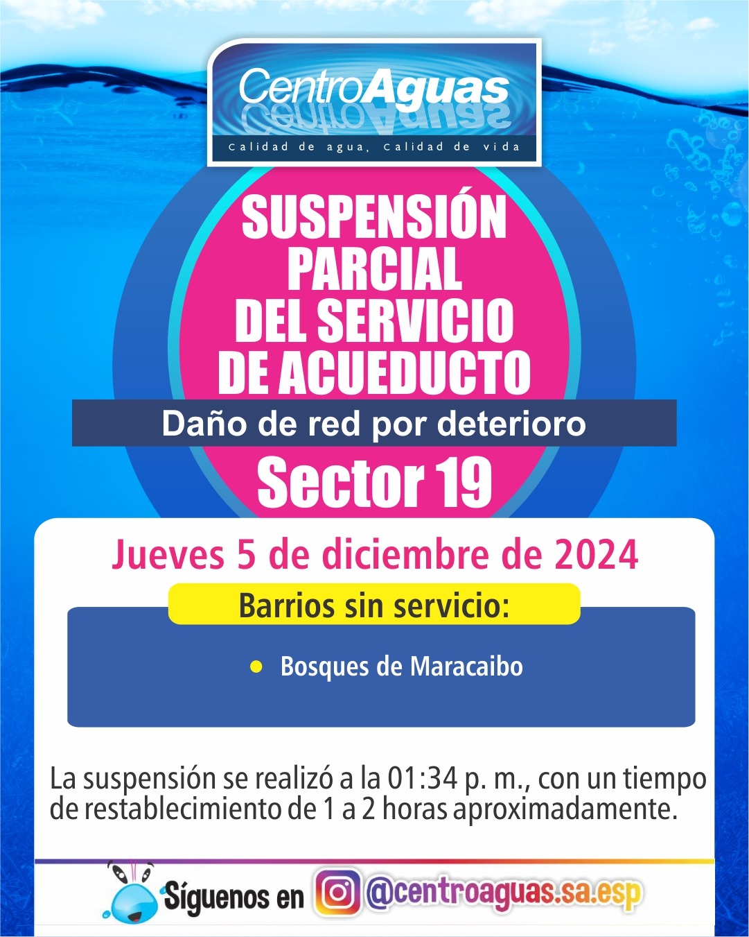 Suspensión parcial del servicio de acueducto del sector 19
