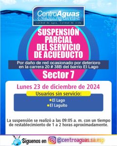 Suspensión parcial del servicio de acueducto del sector 7