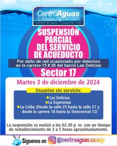 Suspensión parcial del servicio de acueducto del sector 17