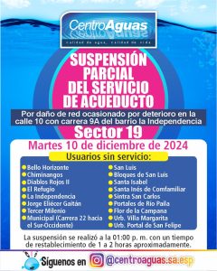 Suspensión parcial del servicio de acueducto del sector 19