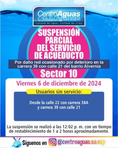 Suspensión parcial del servicio de acueducto del sector 10