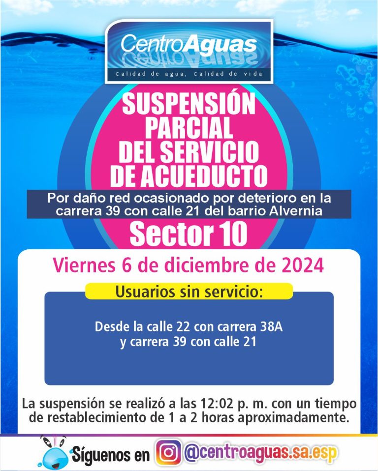 Suspensión parcial del servicio de acueducto del sector 10