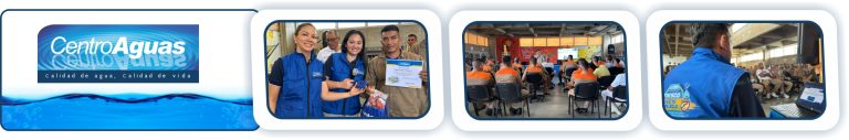 Diseño con tres imágenes donde se ve personal de la empresa haciendo entrega de constancias de capacitación y kits de aseo
