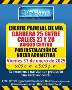 Cierre parcial de vía carrera 25 calles 27 y 28