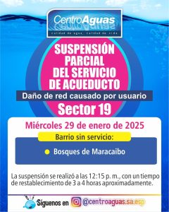 Suspensión parcial del servicio de acueducto del sector 19