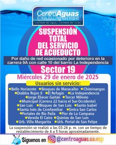 Suspensión total del servicio de acueducto del sector 19