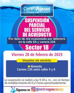 Suspensión parcial del servicio de acueducto del sector 18