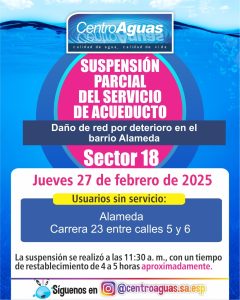 Suspensión parcial del servicio de acueducto del sector 18