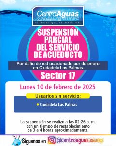 Suspensión parcial del servicio de acueducto del sector 17
