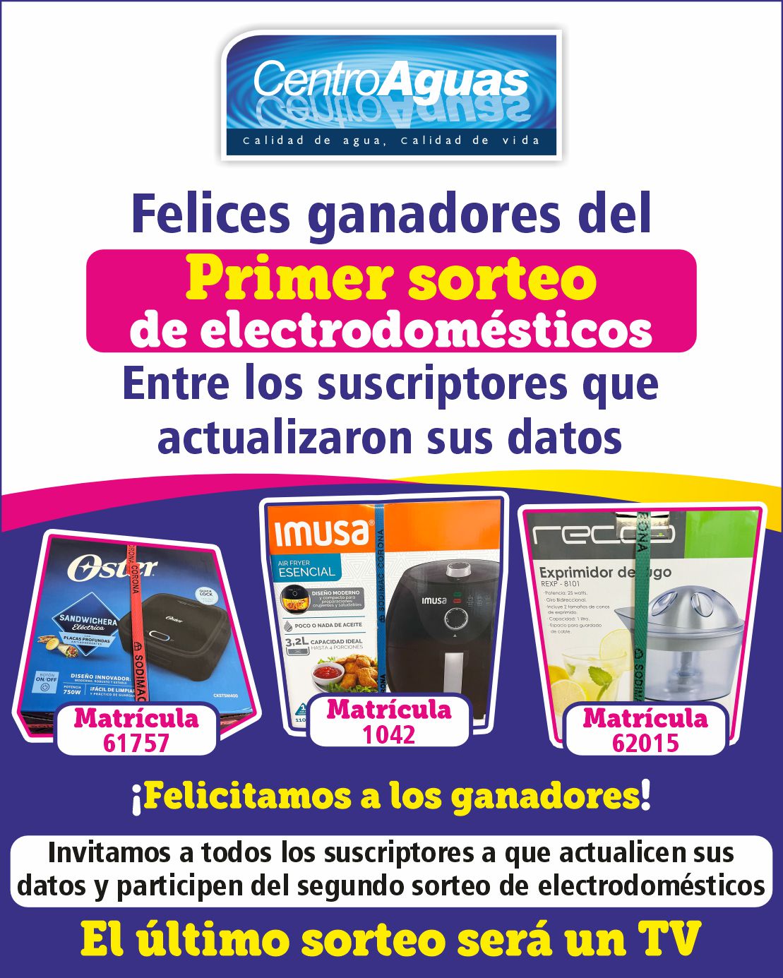 Ganadores primer sorteo de electrodomésticos