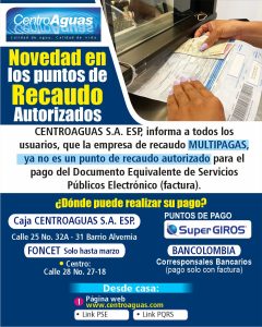 Novedad en los puntos de recaudo autorizados
