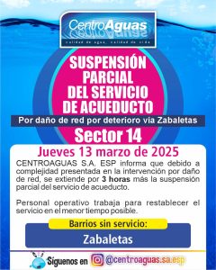 Se extiende suspensión parcial del servicio de acueducto en el sector 19