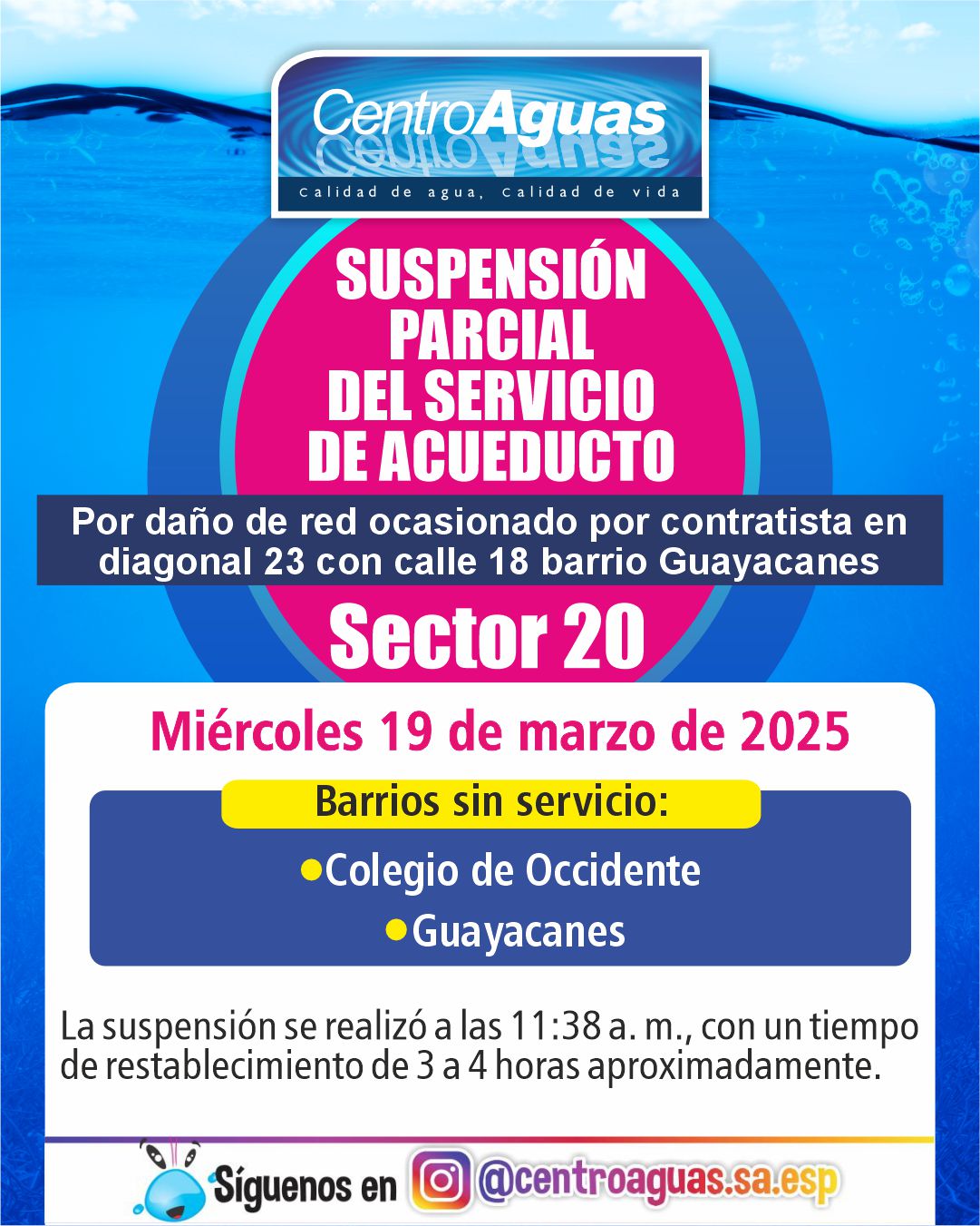Suspensión parcial del servicio de acueducto del sector 20