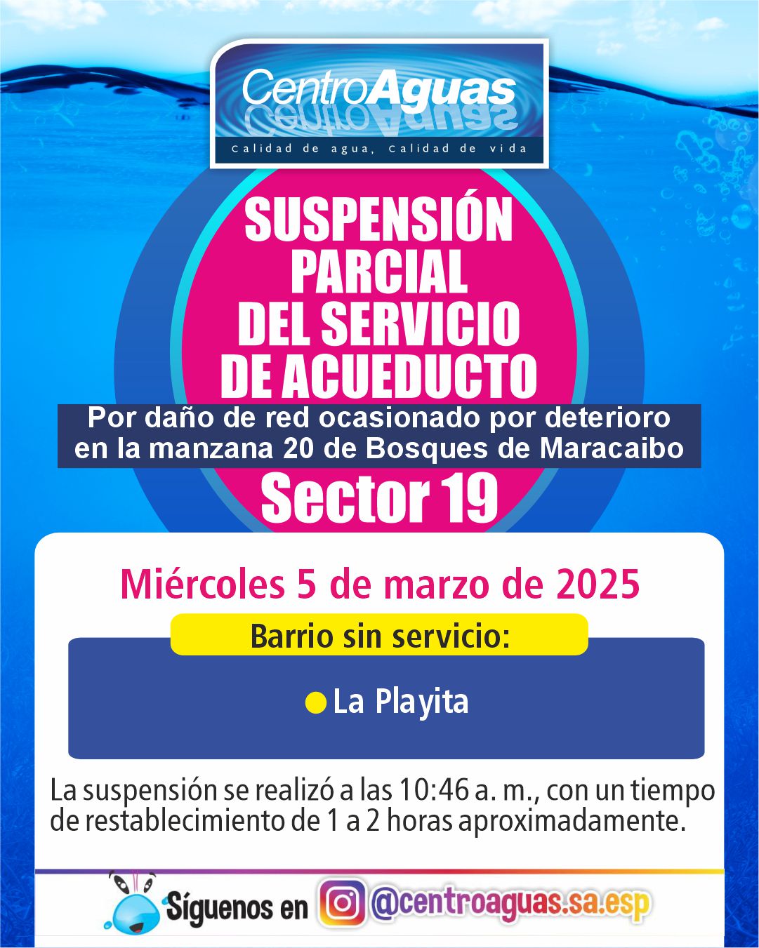 Suspensión parcial del servicio de acueducto del sector 19