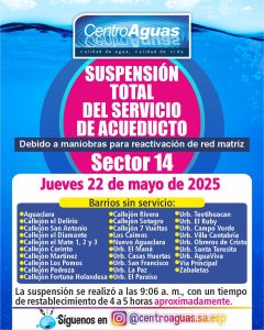 Suspensión total del servicio de acueducto del sector 14