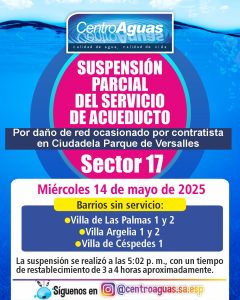 Suspensión parcial del servicio de acueducto del sector 17