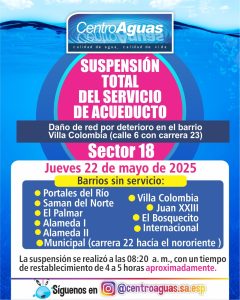 Suspensión total del servicio de acueducto del sector 18