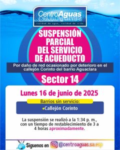 Suspensión parcial del servicio de acueducto del sector 14