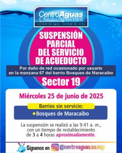 Suspensión parcial del servicio de acueducto del sector 19