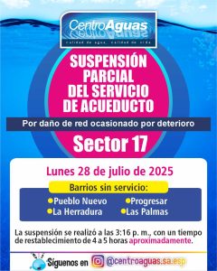 Suspensión parcial del servicio de acueducto del sector 17