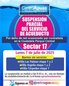 Suspensión parcial del servicio de acueducto del sector 17