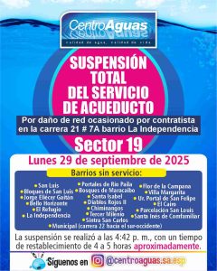 Suspensión total del servicio de acueducto del sector 19