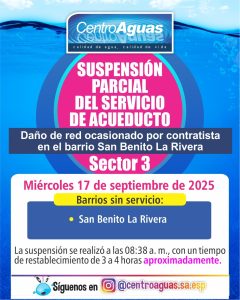 Suspensión parcial del servicio de acueducto del sector 3