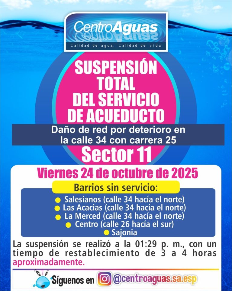Suspensión total del servicio de acueducto del sector 11