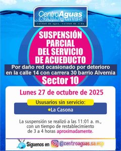 Suspensión parcial del servicio de acueducto del sector 10
