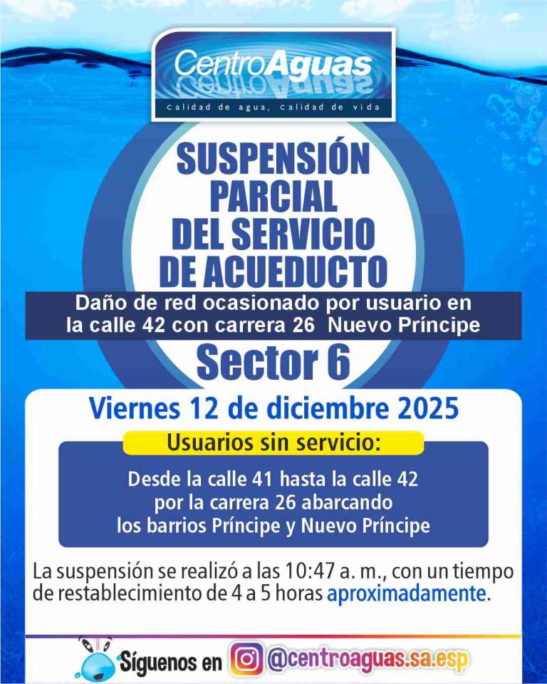 Suspensión parcial del servicio de acueducto del sector 6