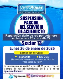 Suspensión parcial del servicio de acueducto del sector 13