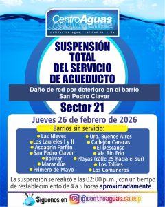 Suspensión total del servicio de acueducto del sector 21