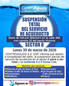 Se extiende suspensión del servicio de acueducto en el sector 8