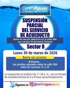 Suspensión parcial del servicio de acueducto del sector 8