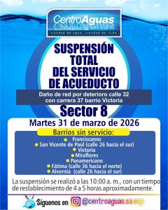 Suspensión total del servicio de acueducto del sector 8
