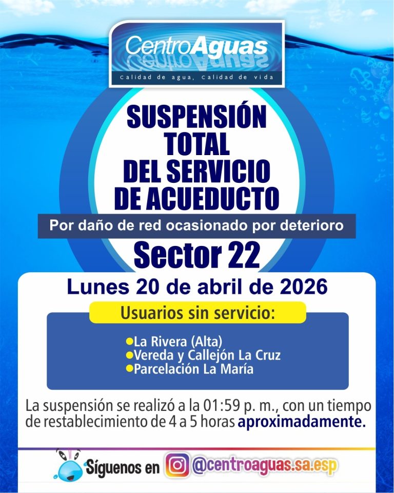 Suspensión total del servicio de acueducto del sector 22