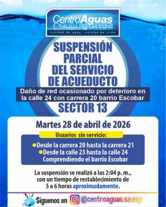 Suspensión parcial del servicio de acueducto del sector 13