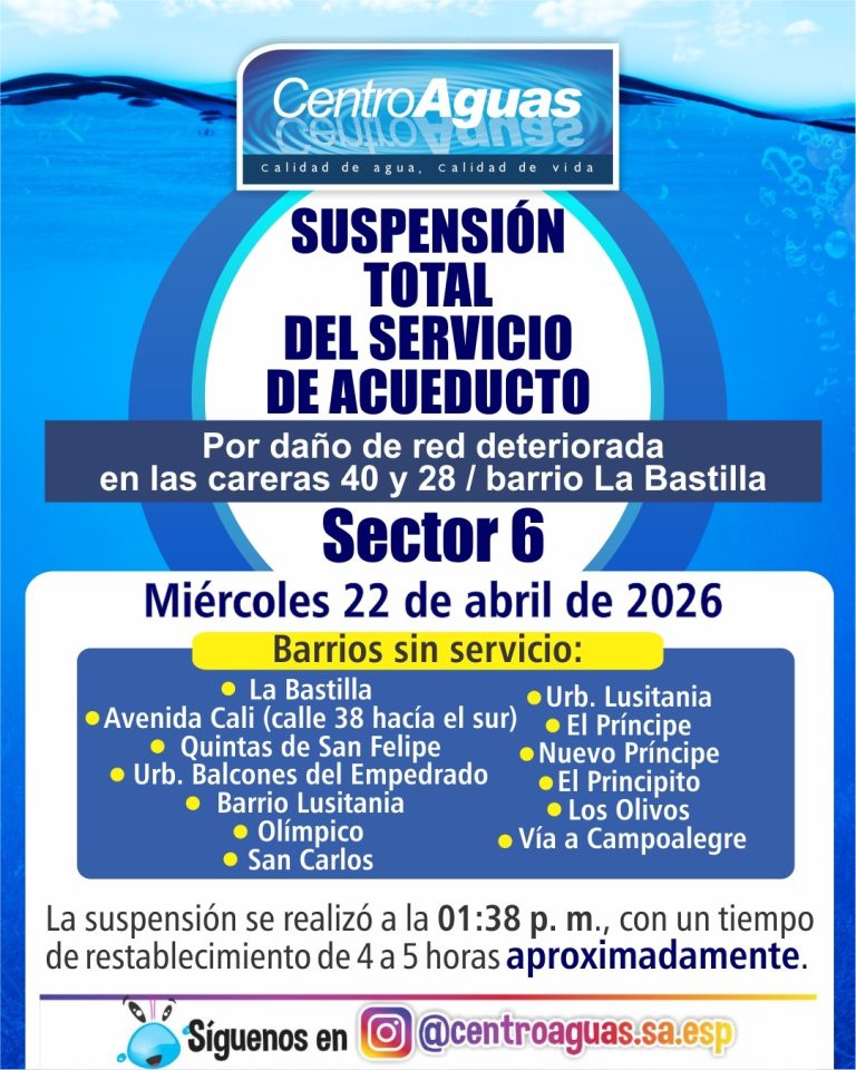 Suspensión total del servicio de acueducto del sector 6