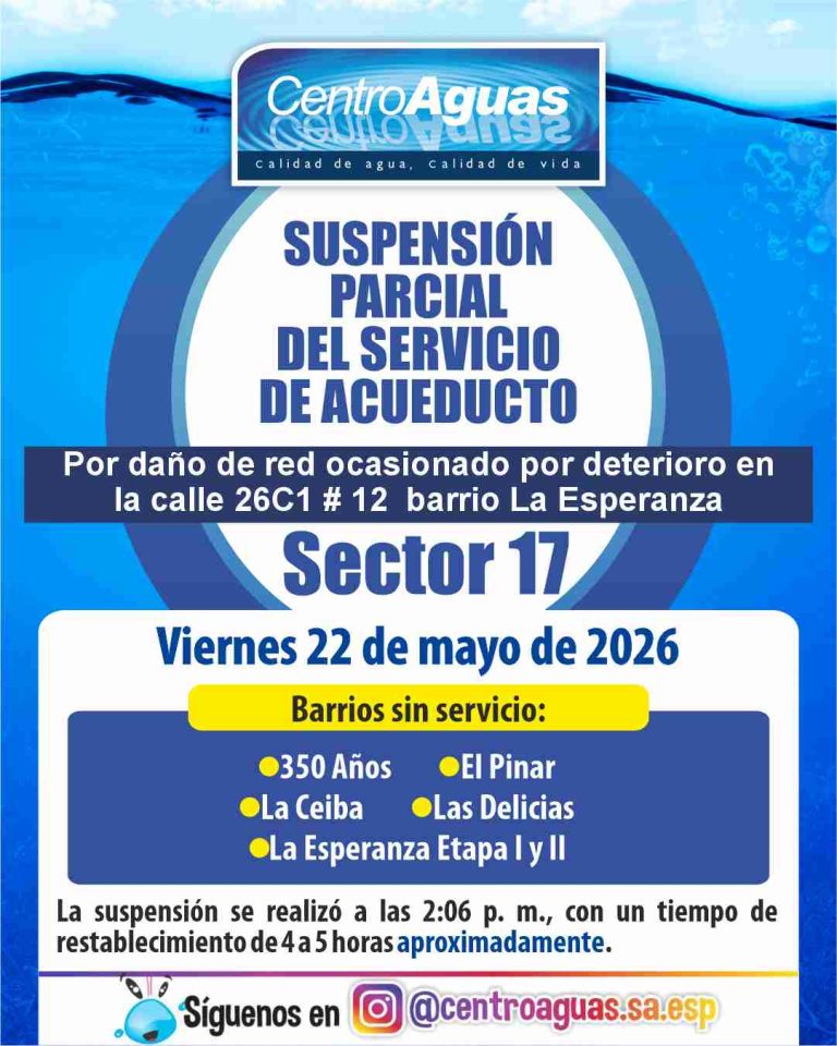 Suspensión parcial del servicio de acueducto del sector 17
