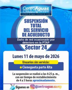 Suspensión total del servicio de acueducto del sector 24