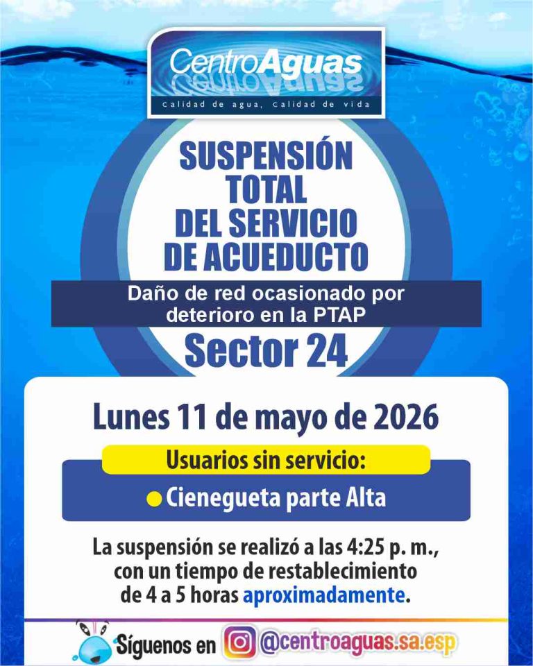 Suspensión total del servicio de acueducto del sector 24