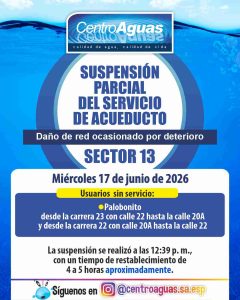 Suspensión parcial del servicio de acueducto del sector 13