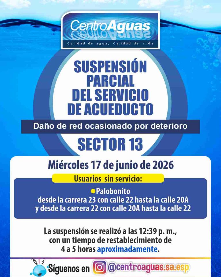 Suspensión parcial del servicio de acueducto del sector 13