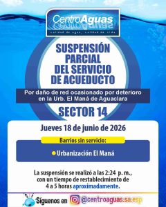 Suspensión parcial del servicio de acueducto del sector 14