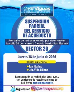 Suspensión parcial del servicio de acueducto del sector 20
