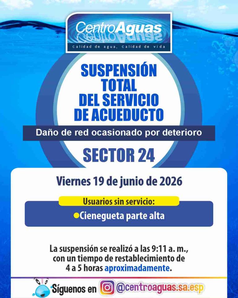 Suspensión total del servicio de acueducto del sector 24