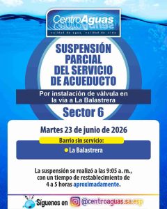 Suspensión parcial del servicio de acueducto del sector 6